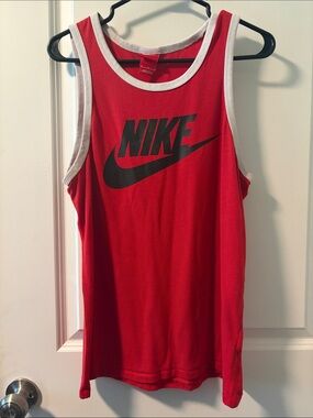 Nike Red Tank Top with Black Swoosh and White Trim